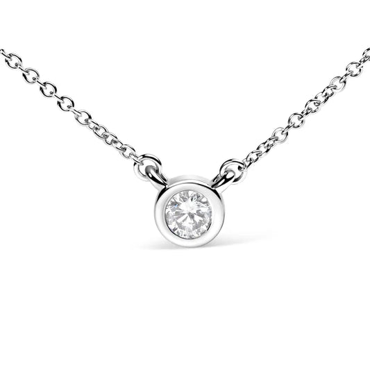 10k white gold 3/10 carat round brilliant cut diamond modern bezel set solitaire 16’’ 18’’ pendant necklace (h i color si2 i1