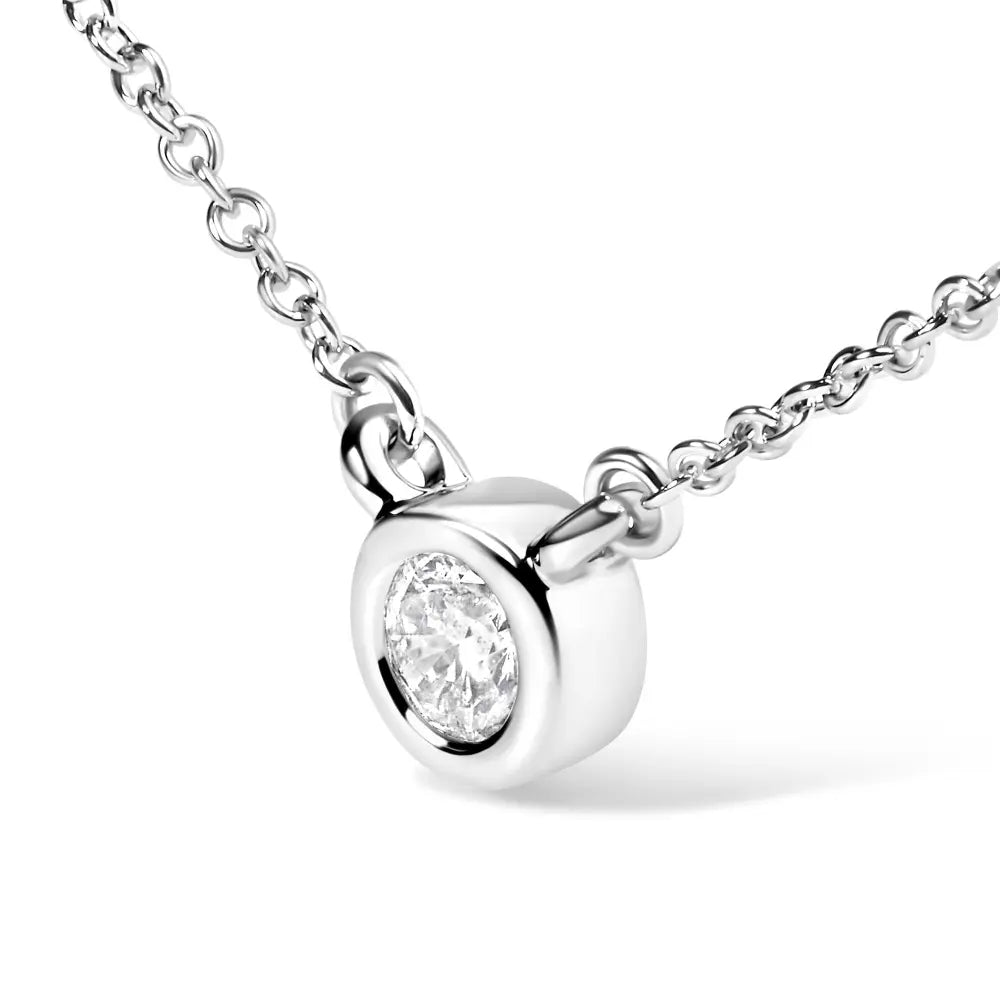 10k white gold 3/10 carat round brilliant cut diamond modern bezel set solitaire 16’’ 18’’ pendant necklace (h i color si2 i1