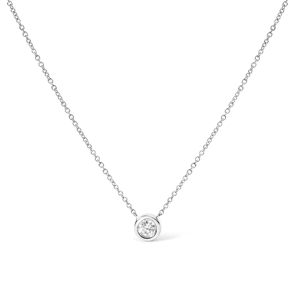 10k white gold 3/10 carat round brilliant cut diamond modern bezel set solitaire 16’’ 18’’ pendant necklace (h i color si2 i1
