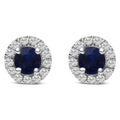 10k white gold 3.25mm blue sapphire and 1/10 cttw diamond halo studs bijoux-nyc direct