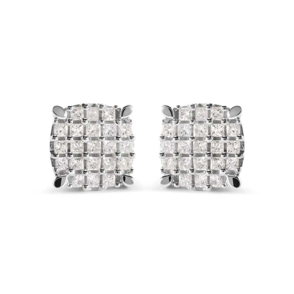 3/4 cttw princess diamond cushion composite studs in 10k white gold bijoux-nyc direct