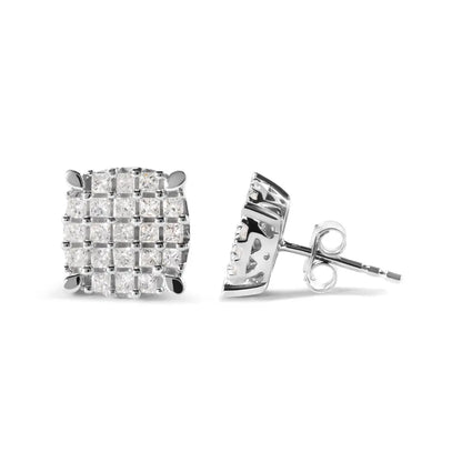 10K White Gold 3/4 Cttw Princess Diamond Composite Cushion Shape Stud Earrings (I-J Color, I1-I2 Clarity) - Bijoux-NYC Direct