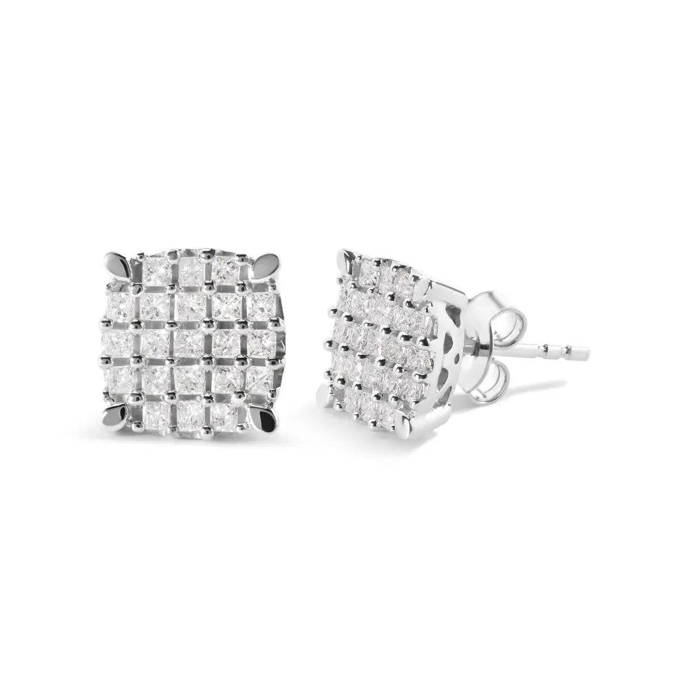 3/4 cttw princess diamond cushion composite studs in 10k white gold bijoux-nyc direct