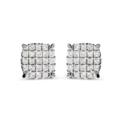 10K White Gold 3/4 Cttw Princess Diamond Composite Cushion Shape Stud Earrings (I-J Color, I1-I2 Clarity) - Bijoux-NYC Direct