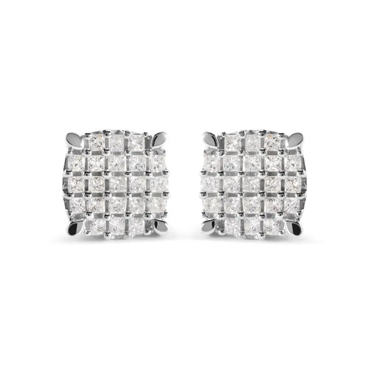10K White Gold 3/4 Cttw Princess Diamond Composite Cushion Shape Stud Earrings (I-J Color, I1-I2 Clarity) - Bijoux-NYC Direct