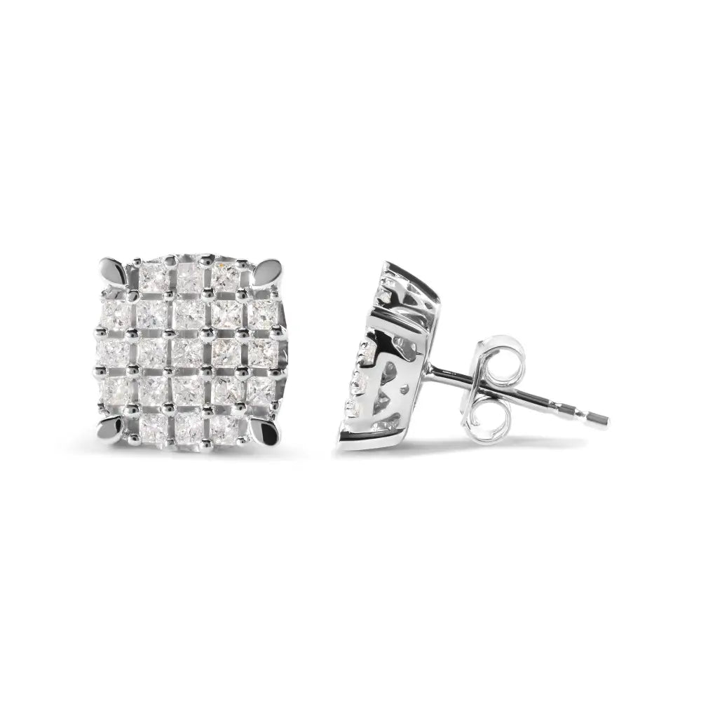 3/4 cttw princess diamond cushion composite studs in 10k white gold bijoux-nyc direct