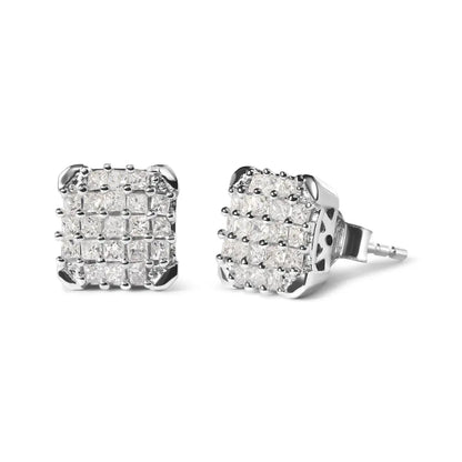 10K White Gold 3/4 Cttw Princess Diamond Composite Open Frame Stud Earrings (I-J Color, I1-I2 Clarity) - Bijoux-NYC Direct