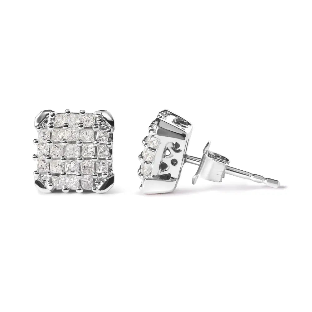 3/4 cttw princess diamond open frame stud earrings in 10k white gold bijoux-nyc direct
