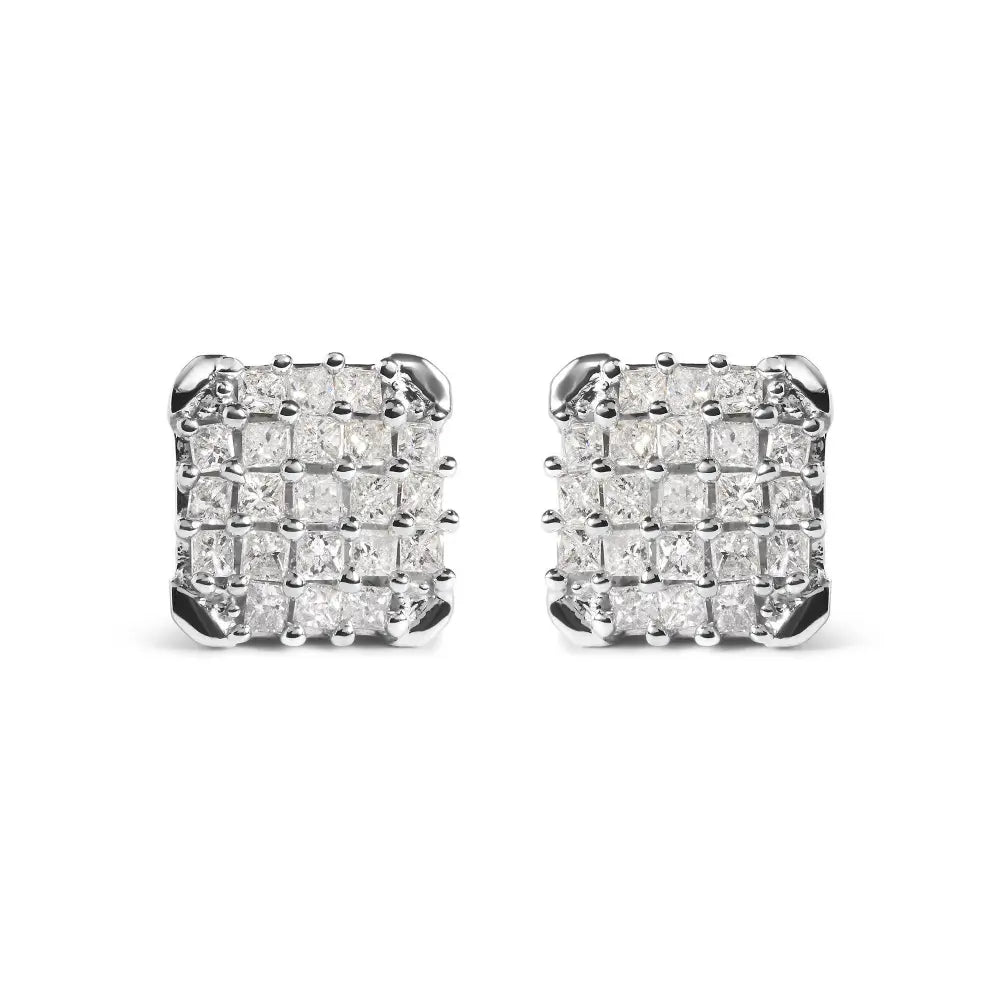 10K White Gold 3/4 Cttw Princess Diamond Composite Open Frame Stud Earrings (I-J Color, I1-I2 Clarity) - Bijoux-NYC Direct