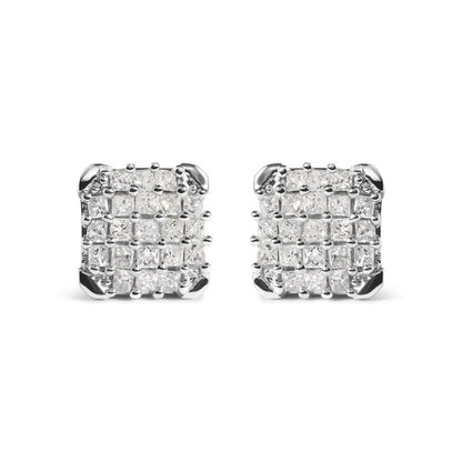 10K White Gold 3/4 Cttw Princess Diamond Composite Open Frame Stud Earrings (I-J Color, I1-I2 Clarity) - Bijoux-NYC Direct