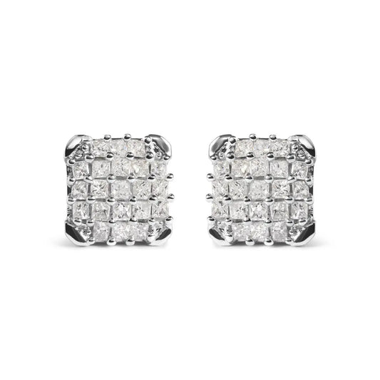 10K White Gold 3/4 Cttw Princess Diamond Composite Open Frame Stud Earrings (I-J Color, I1-I2 Clarity) - Bijoux-NYC Direct