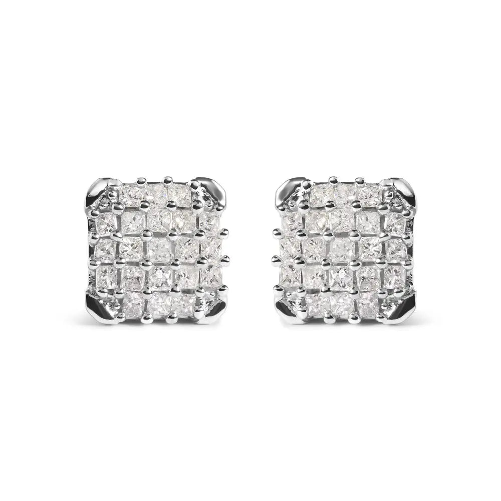 3/4 cttw princess diamond open frame stud earrings in 10k white gold bijoux-nyc direct