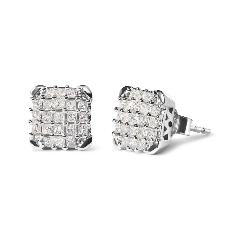 3/4 cttw princess diamond open frame stud earrings in 10k white gold bijoux-nyc direct