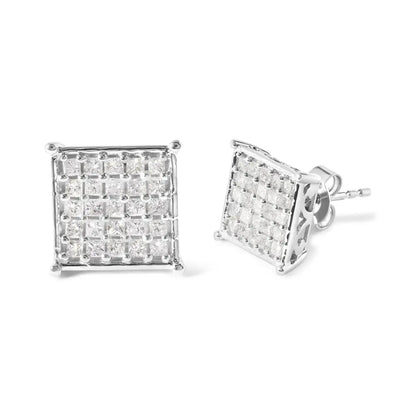 10K White Gold 3/4 Cttw Princess Diamond Composite Stud Earrings (I-J Color, I1-I2 Clarity) - Bijoux-NYC Direct