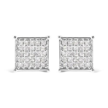 10K White Gold 3/4 Cttw Princess Diamond Composite Stud Earrings (I-J Color, I1-I2 Clarity) - Bijoux-NYC Direct