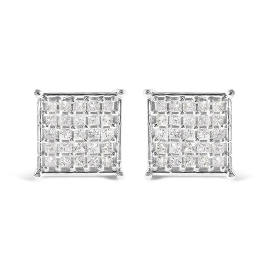 10K White Gold 3/4 Cttw Princess Diamond Composite Stud Earrings (I-J Color, I1-I2 Clarity) - Bijoux-NYC Direct