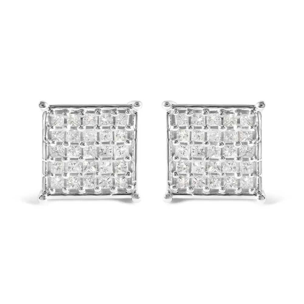 Princess diamond composite stud earrings in 10k white gold 3/4 cttw bijoux-nyc direct