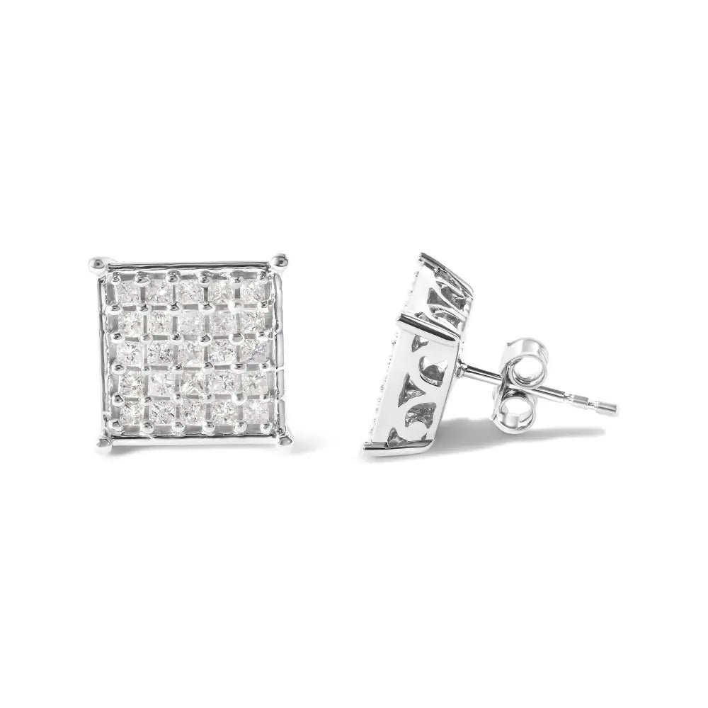 Princess diamond composite stud earrings in 10k white gold 3/4 cttw bijoux-nyc direct
