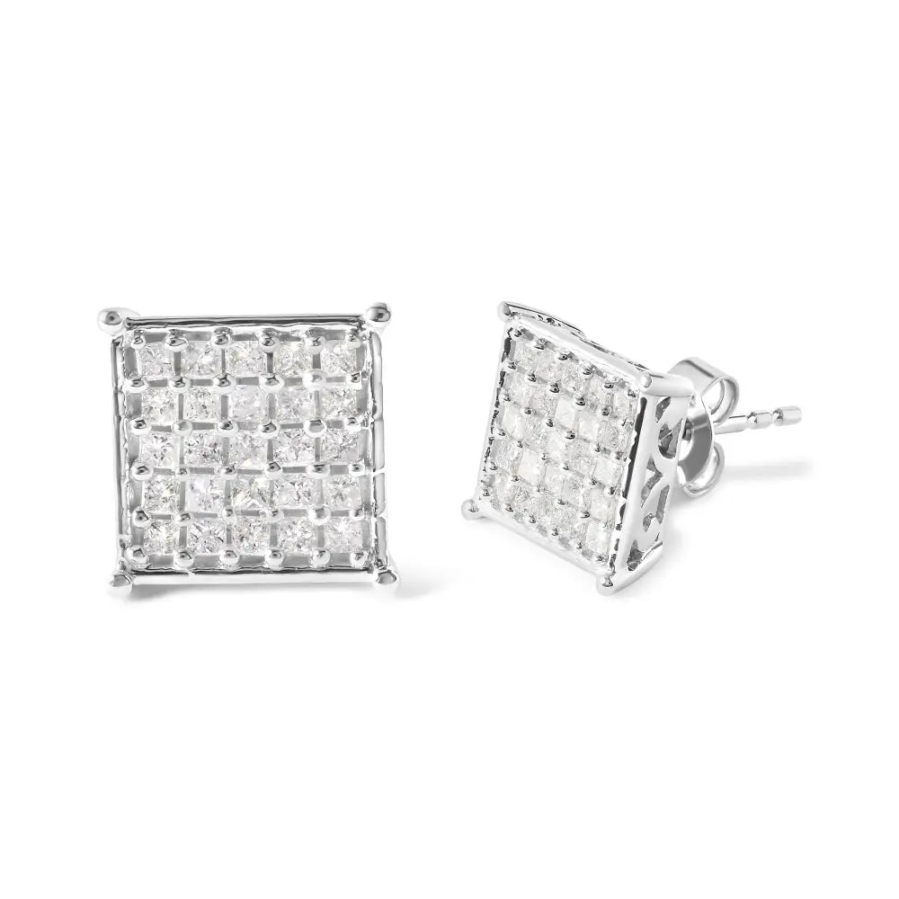 Princess diamond composite stud earrings in 10k white gold 3/4 cttw bijoux-nyc direct