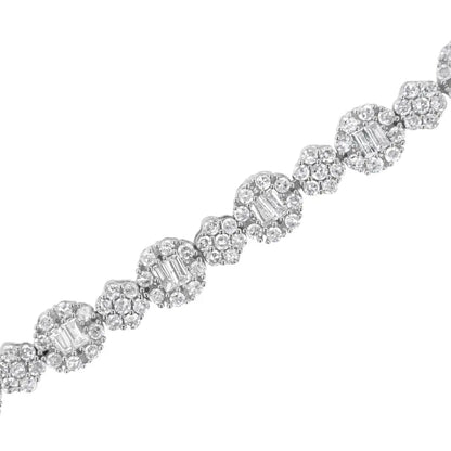 10K White Gold 4.0 cttw Brilliant Round-cut and Baguette Diamond Floral Cluster Link Bracelet (I-J Clarity, I1-I2 Color) - Size 7" - Bijoux-NYC Direct
