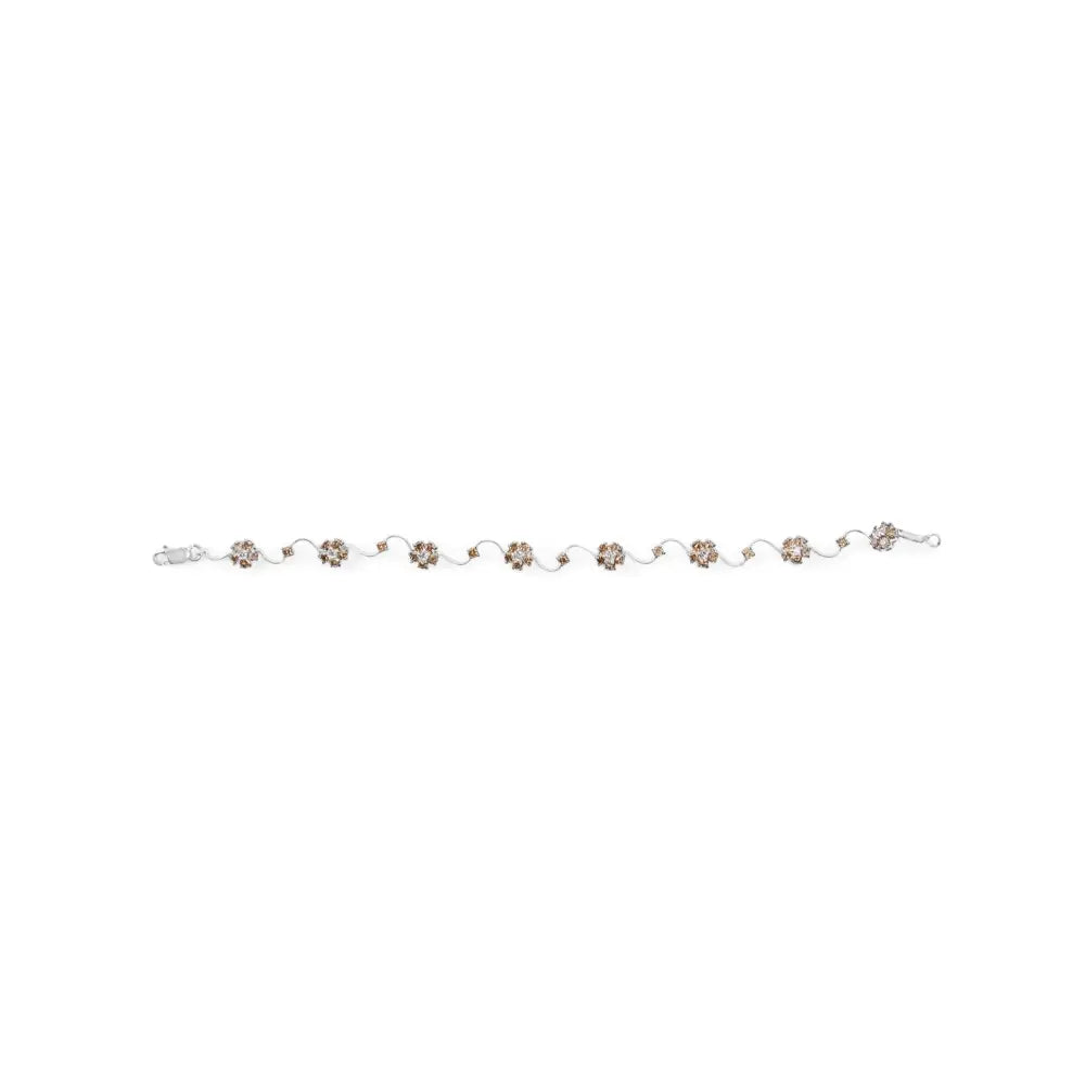 10k white gold 4.0 cttw champagne and white diamond floral link bracelet bijoux-nyc direct