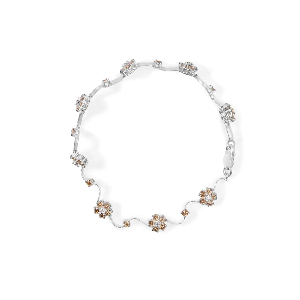 10k white gold 4.0 cttw champagne and white diamond floral link bracelet bijoux-nyc direct