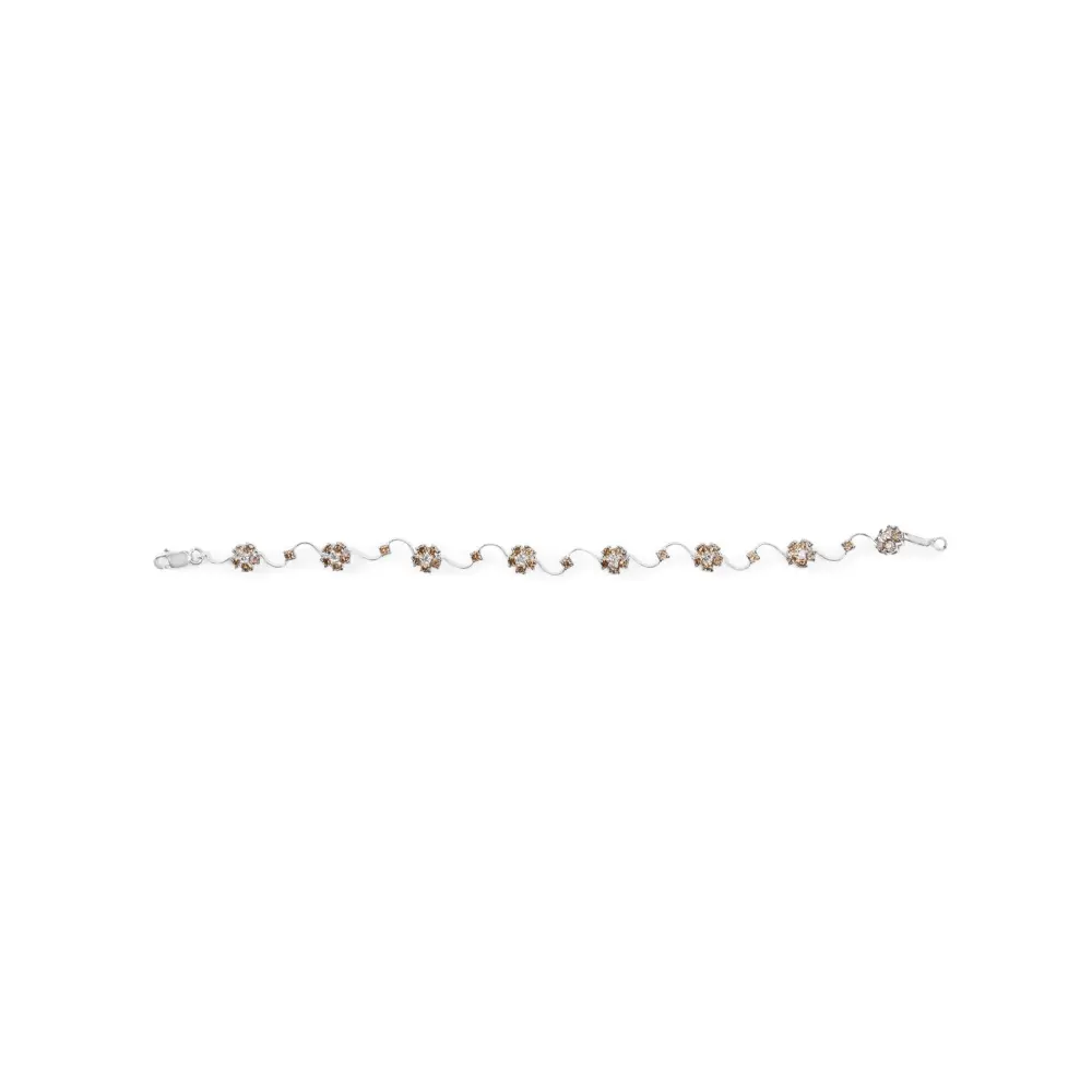 10k white gold 4.0 cttw champagne and diamond floral cluster station link bracelet (h i color si2 i1 clarity) 7’’ inches