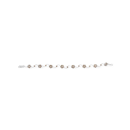 10k white gold 4.0 cttw champagne and diamond floral cluster station link bracelet (h i color si2 i1 clarity) 7’’ inches