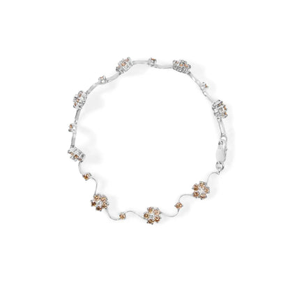 10k white gold 4.0 cttw champagne and diamond floral cluster station link bracelet (h i color si2 i1 clarity) 7’’ inches