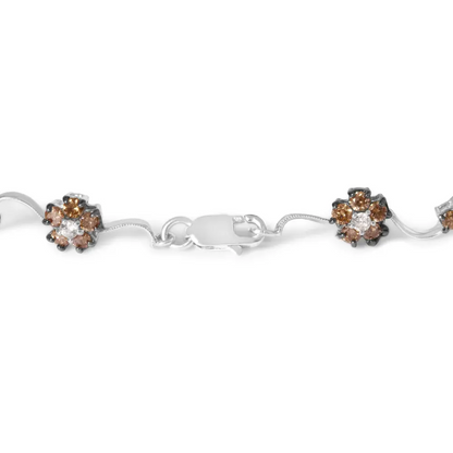 10k white gold 4.0 cttw champagne and diamond floral cluster station link bracelet (h i color si2 i1 clarity) 7’’ inches
