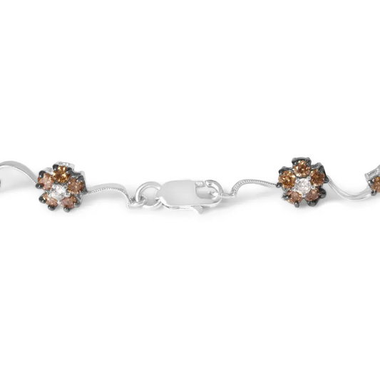 10k white gold 4.0 cttw champagne and diamond floral cluster station link bracelet (h i color si2 i1 clarity) 7’’ inches