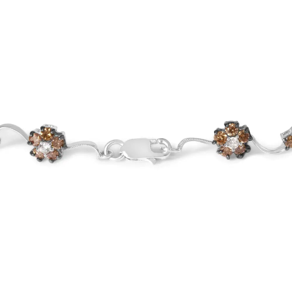 10k white gold 4.0 cttw champagne and white diamond floral link bracelet bijoux-nyc direct