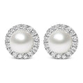 10k white gold 4.5mm freshwater pearl and 1/7 cttw diamond halo earrings bijoux-nyc direct