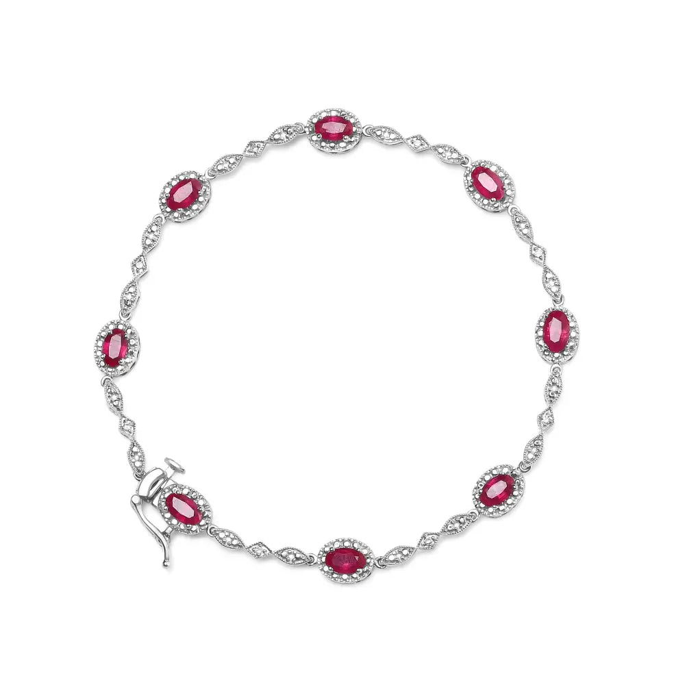 10k white gold oval ruby and diamond link bracelet 7 inch bijoux-nyc direct