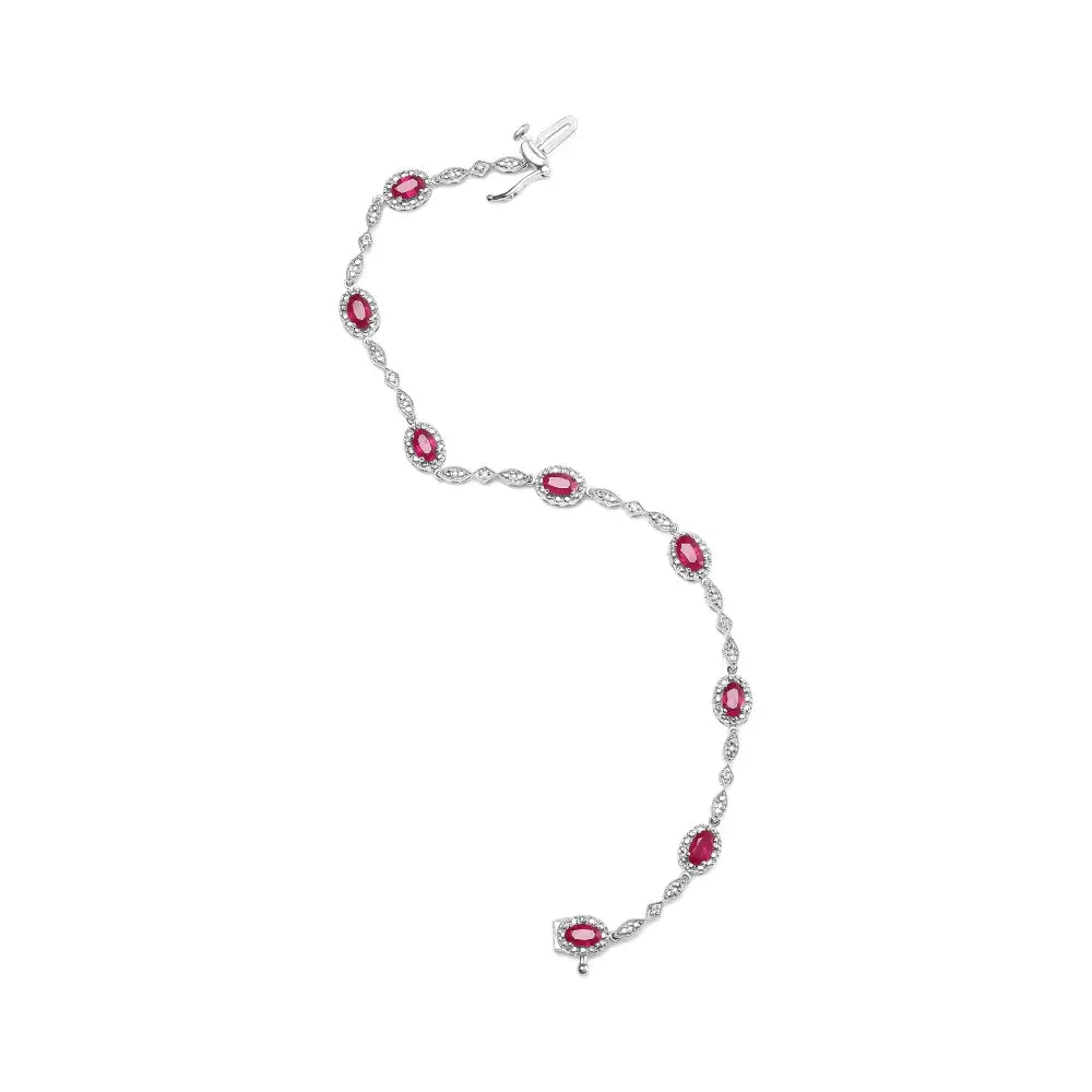 10k white gold oval ruby and diamond link bracelet 7 inch bijoux-nyc direct