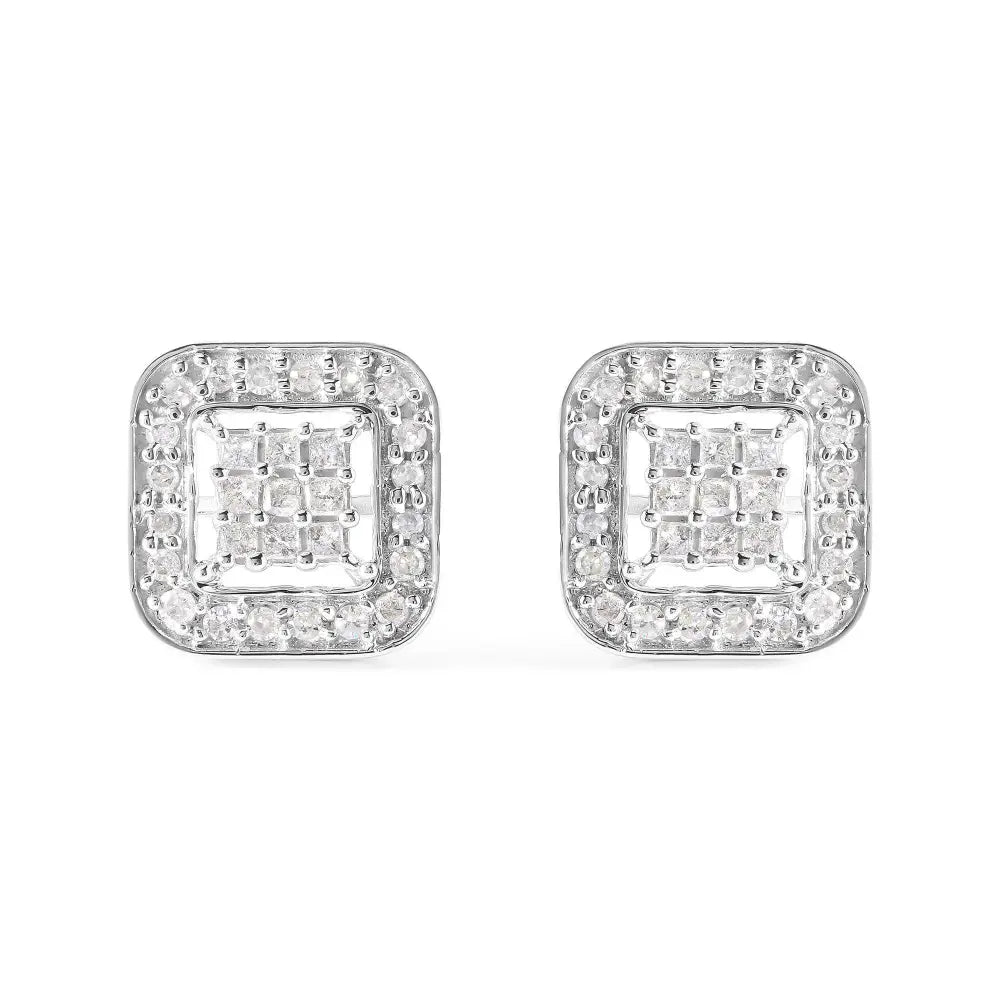 10K White Gold 5/8 Cttw Diamond Square Shaped Composite Stud Earrings (I-J Color, I1-I2 Clarity) - Bijoux-NYC Direct