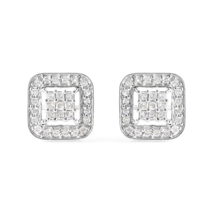 10K White Gold 5/8 Cttw Diamond Square Shaped Composite Stud Earrings (I-J Color, I1-I2 Clarity) - Bijoux-NYC Direct
