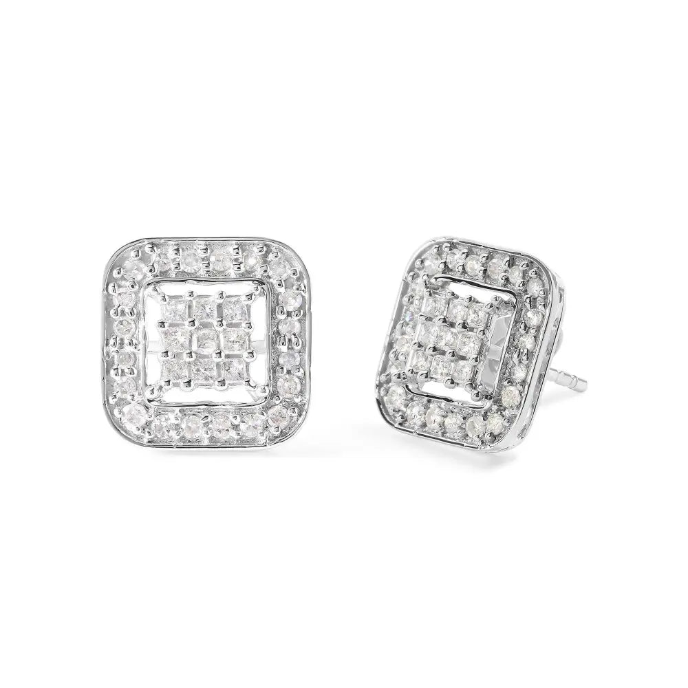 10K White Gold 5/8 Cttw Diamond Square Shaped Composite Stud Earrings (I-J Color, I1-I2 Clarity) - Bijoux-NYC Direct