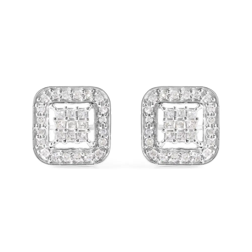 5/8 cttw diamond square composite halo stud earrings in 10k white gold bijoux-nyc direct