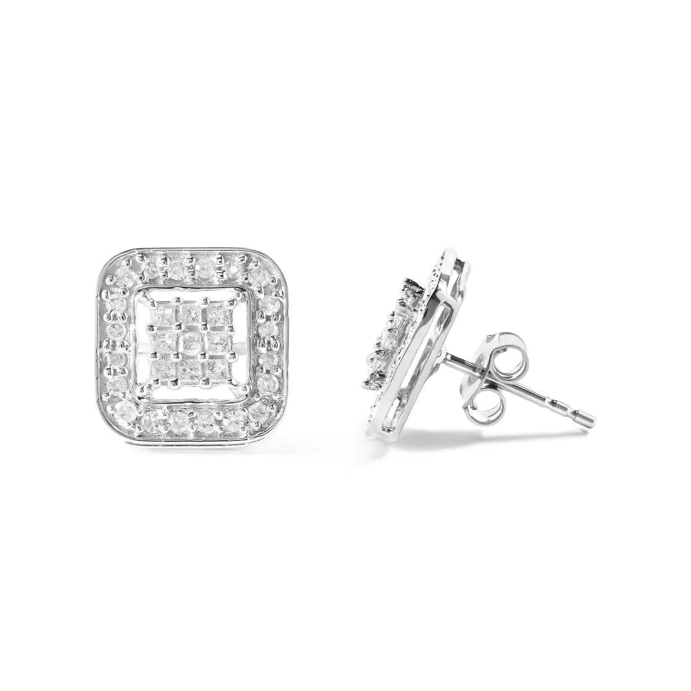 10K White Gold 5/8 Cttw Diamond Square Shaped Composite Stud Earrings (I-J Color, I1-I2 Clarity) - Bijoux-NYC Direct
