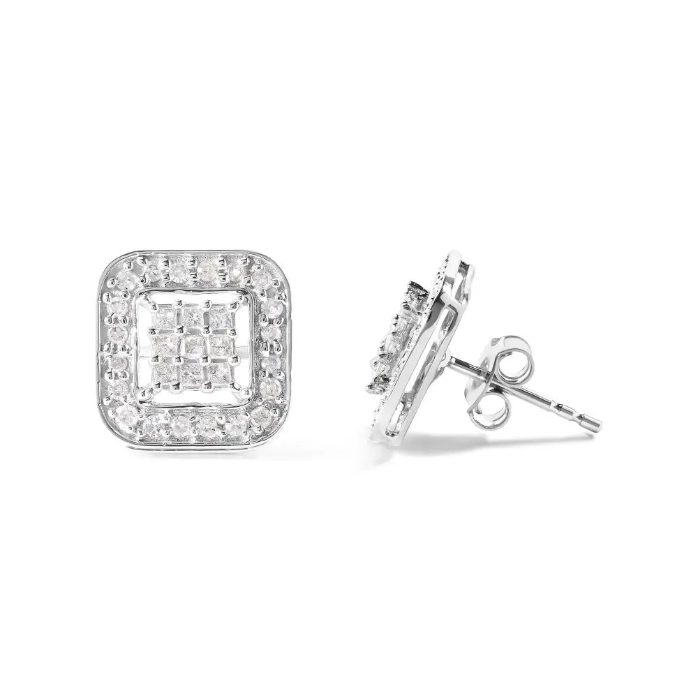 5/8 cttw diamond square composite halo stud earrings in 10k white gold bijoux-nyc direct