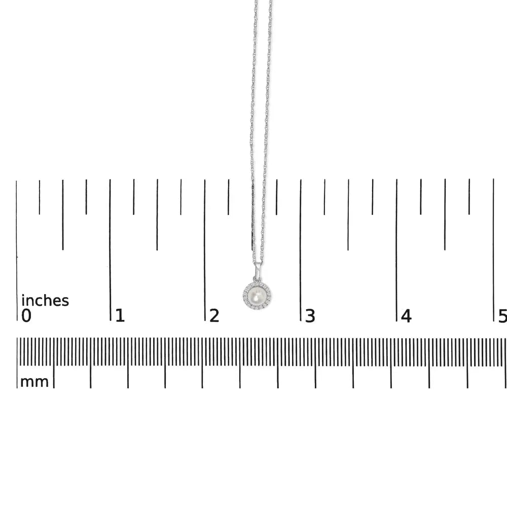 10k white gold 5mm cultured pearl and diamond halo pendant necklace bijoux-nyc direct