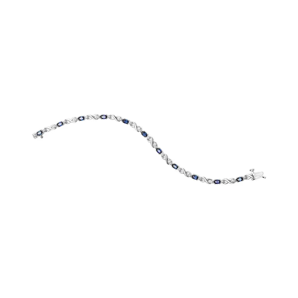 10k white gold oval sapphire and 1/10 cttw diamond x link bracelet 7 bijoux-nyc direct