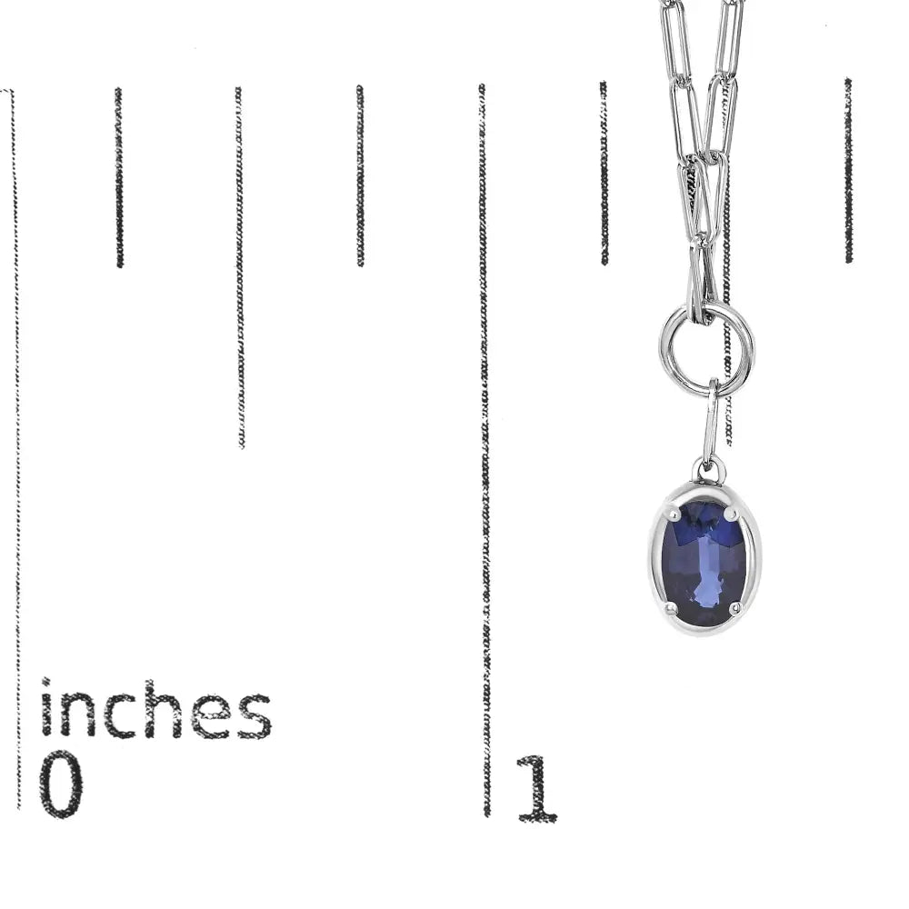 Blue sapphire paperclip pendant necklace in 10k white gold 18 inches bijoux-nyc direct