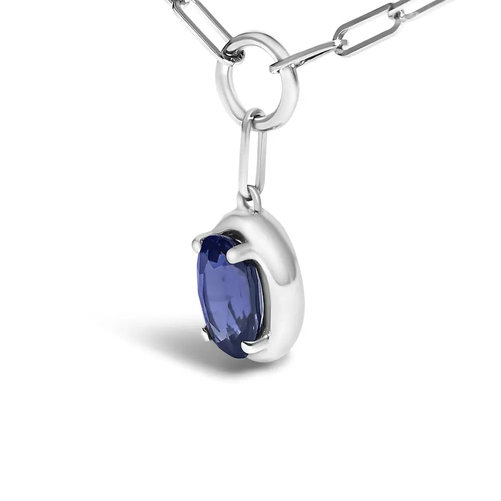 Blue sapphire paperclip pendant necklace in 10k white gold 18 inches bijoux-nyc direct