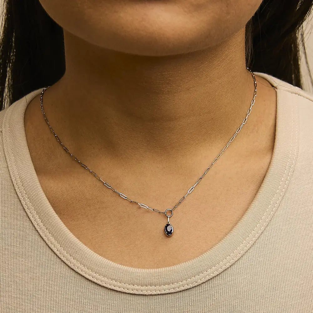 Blue sapphire paperclip pendant necklace in 10k white gold 18 inches bijoux-nyc direct