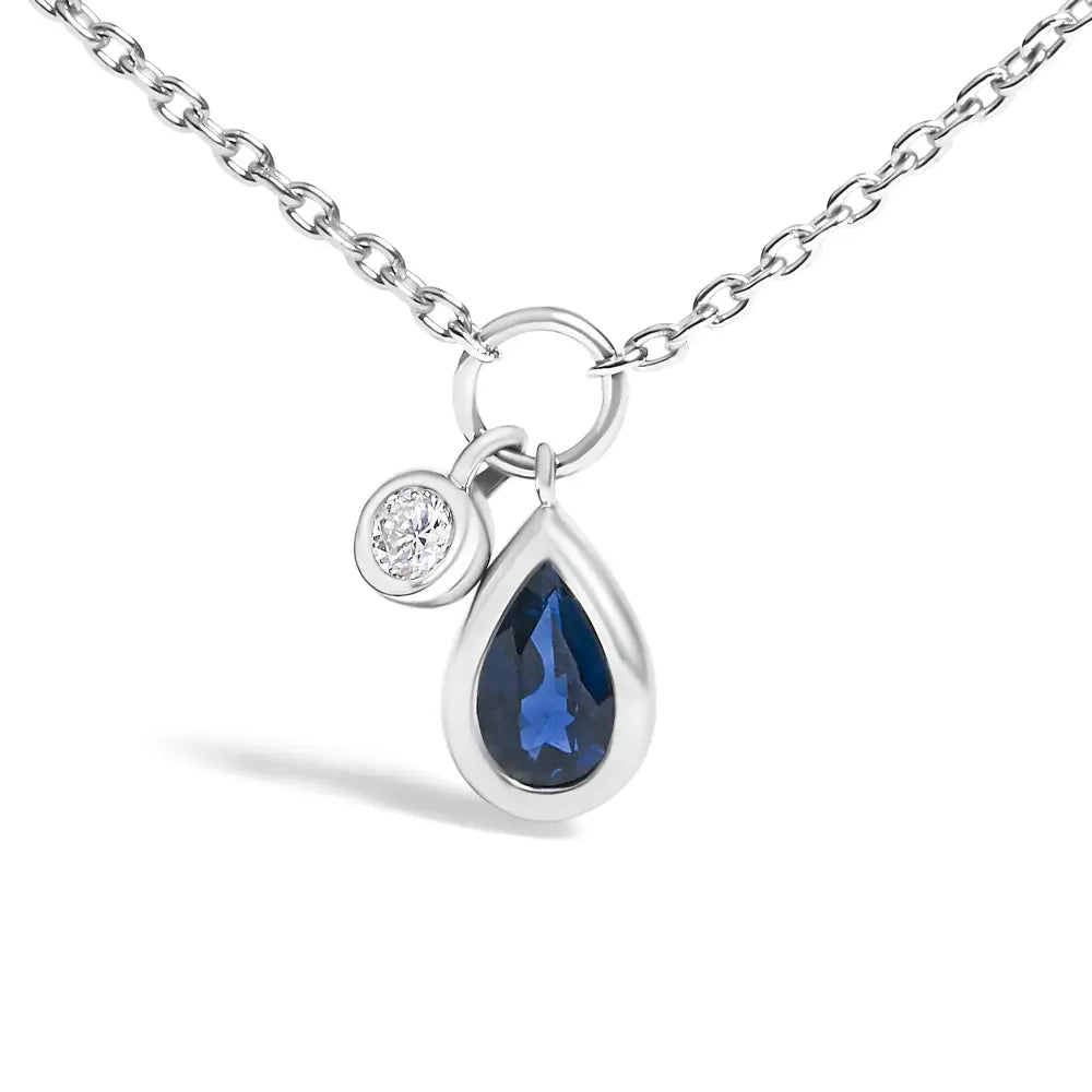 10k white gold pear blue sapphire and diamond pendant necklace 18 inches bijoux-nyc direct