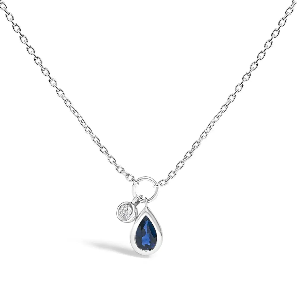 10k white gold pear blue sapphire and diamond pendant necklace 18 inches bijoux-nyc direct