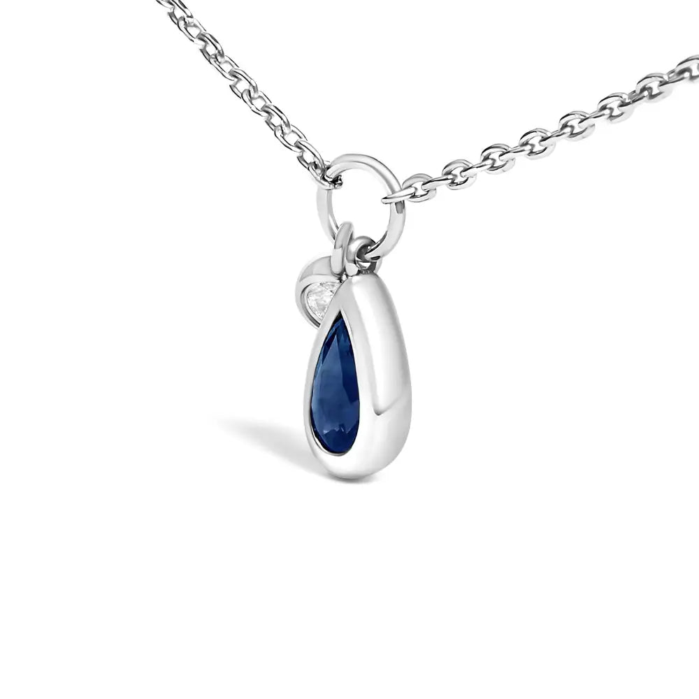 10k white gold pear blue sapphire and diamond pendant necklace 18 inches bijoux-nyc direct