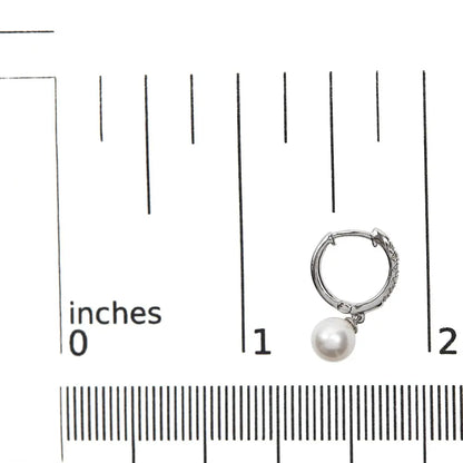 10K White Gold 6x6 MM Cultured Freshwater Pearl and Diamond Accent Drop Huggy Earring (H-I Color, I1-I2 Clarity) - Bijoux-NYC Direct
